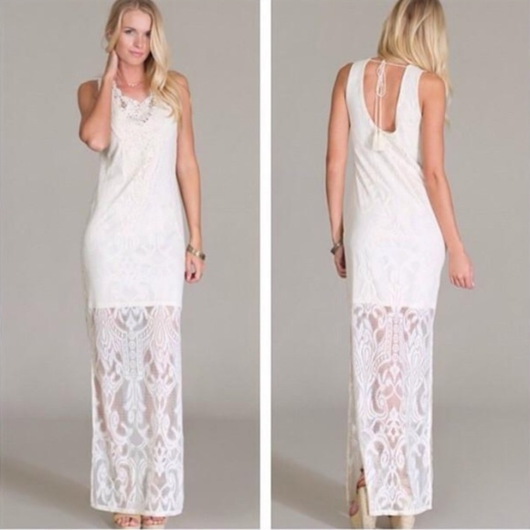 Flying Tomato Dresses & Skirts - NWOT Flying Tomato Long Cream Lace Crochet Dress